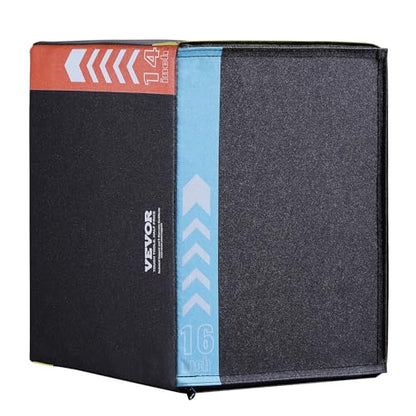 VEVOR 3 in 1 Plyometric Jump Box, Cotton Plyo Box, Platform & Jumping Agility Box, Anti-Slip Fitness Exercise Step Up Box for Home Gym Training, Conditioning Strength Training, Multiple Sizes, Black
