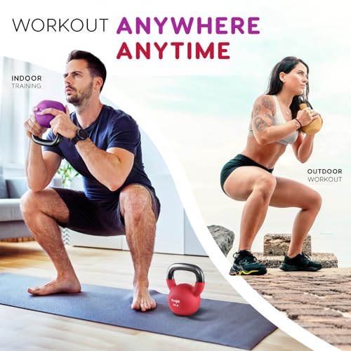 Yes4All Kettlebell, 5-65 LB Neoprene Coated Cast Iron Kettlebells, Wide Grip Handle & Flat Bottom for Swings, Squats, Deadlifts, Push Ups & Full Body Training at Home Gym - Single & Set