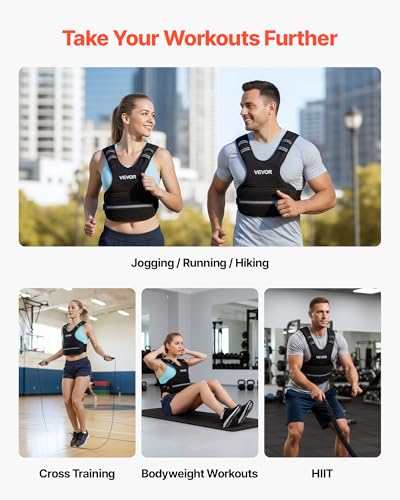 VEVOR Adjustable Weighted Vest, 11-20lb/20-32lbs/35lbs/40lbs Weight Vest with 6 Ironsand Weights and Reflective Stripe, Workout Equipment for Strength Training Running Jogging - color: 11-20 lbs