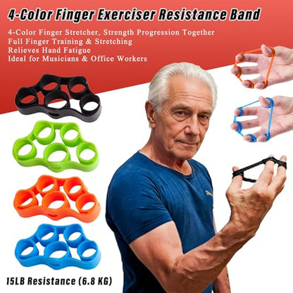 Hand Grip Strengthener Set 8 Pack, 2 Foam Grippers, 4 Finger Exercisers, 2 Grip Rings, Wrist Forearm Exerciser for Hand Strength, Finger Strength, Physical Therapy & Stress Relief