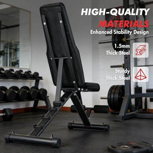 Foldable Adjustable Weight Bench for Home Gym, Flat/Incline/Decline Workout Bench Press, 440 LBS Multi-Functional Strength Training Bench for Weightlifting, Full Body Exercise