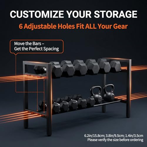 Dumbbell Rack, 2 Tier Weight Rack for Home Gym Adjustable, 31 inch weight storage racks Space-Saving, Kettlebells Holder Rack Organizer (Rack Only)
