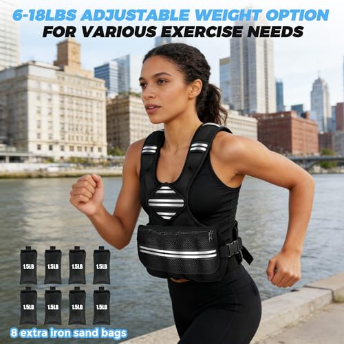 35lb/45lb Weighted Vest Men , Adjustable Rucking Vests for Walking with Reflective Stripe, 1.2" Ultra Thick Shoulder Padding Strength Training Workout Vest for Running GYM Home, Detachable Iron Weights - size: 6-18LBS
