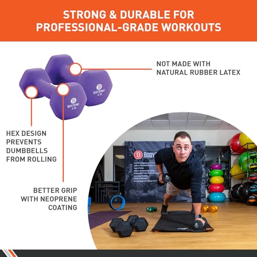 Body Sport Neoprene Dumbbell Weight - Latex-Free, Strength Training Equipment for Home Fitness & Gym Workouts - color: 4 Pound