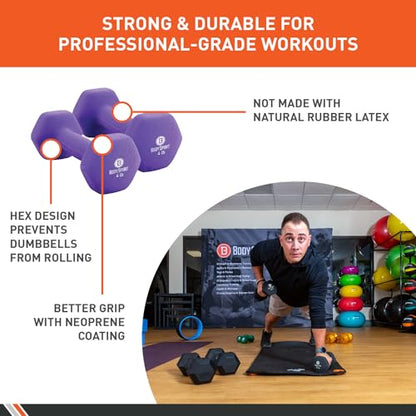 Body Sport Neoprene Dumbbell Weight - Latex-Free, Strength Training Equipment for Home Fitness & Gym Workouts - color: 4 Pound