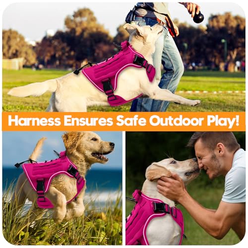 Heavy-Duty Tactical Dog Harness for Large Dogs, No Pull Adjustable Reflective Pet Vest with Molle System, K9 Military-Grade Control for Service Training, Outdoor & 10+ Breeds, Hot Pink, X-Large