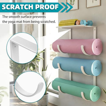 Yoga Mat Holder Wall Mount, No-Tie Pilates Mat Storage Rack with Top Floating Shelf, 4-Tiers Holding Yoga Blocks/Rollers and Exercise Mat, Workout Mat, Home Gym Equipment Accessories - color: 4-Tiers（with Floating Shelf）