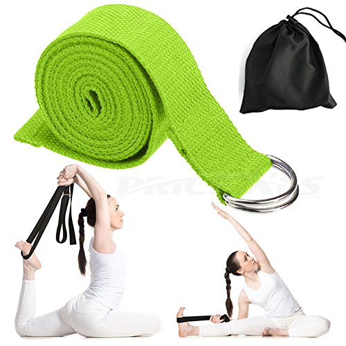 Yoga Strap – Sturdy Cotton Exercise Straps 6FT Straps - Adjustable D-Ring Buckle Gives Stretching Flexibility For Yoga Stretching & General Fitness Physical Therapy Pilates Gym Workouts - color: green