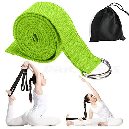 Yoga Strap – Sturdy Cotton Exercise Straps 6FT Straps - Adjustable D-Ring Buckle Gives Stretching Flexibility For Yoga Stretching & General Fitness Physical Therapy Pilates Gym Workouts - color: green