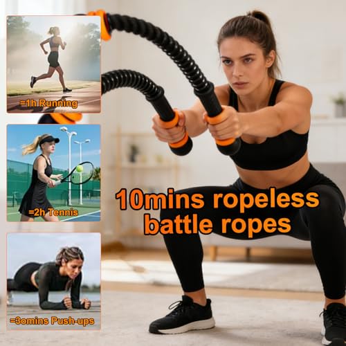 2PCS Adjustable Weighted Ropeless Battle Ropes, Heavy Duty Cordless Battle Rope for HIIT & Cardio Full-Body Workout Tool with Non-Slip Spiral Handles, Home Gym Equipment for Men & Women (Black)