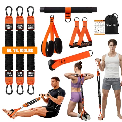 Upgraded Multifunction Pedal Resistance Band with Handle, Exercise Bands with 3 Tube Adjustable Resistance Bands, Pedal, Door Anchor and 3 Handles, for Full Body Training for Abs Arm Leg Waist Workout