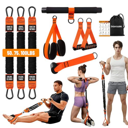 Upgraded Multifunction Pedal Resistance Band with Handle, Exercise Bands with 3 Tube Adjustable Resistance Bands, Pedal, Door Anchor and 3 Handles, for Full Body Training for Abs Arm Leg Waist Workout