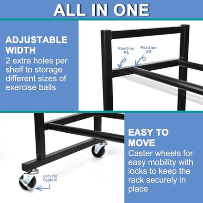 Medicine Ball Rack, Heavy Duty Medicine Ball Storage Stand, Rolling Med Ball Holder and Organizer for Home, Gym