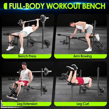 ANCHEER 900LBS Olympic Weight Bench Set with Squat Rack Adjustable Bench Press Bench with Leg Extension & Leg Curl, Incline Decline Flat Foldable Workout Bench for Home Gym(US Stock)