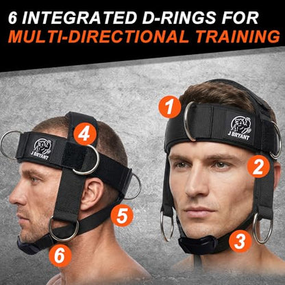 Neck Harness Adjustable Neck Strengthening Kit with Resistance Band & Door Anchor for MMA, Boxing for Weight Lifting, 6 D-Rings Multi-Directional Head Harness with Ear-Free Design