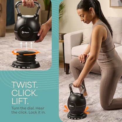 LifePro 7-in-1 Adjustable Kettlebell – PowerStone, Die-Cast Aluminum & Steel, Space-Saving Set with Handle-Twist Adjustment – Strength Training Kettlebell with Storage Base - size: 23.9 Pounds