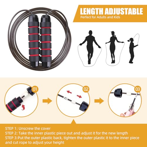 Adjustable Jump Ropes for Fitness, Tangle-Free Jumping Rope, Swivel Speed Skipping Rope with Comfortable Foam Handles, Steel Workout Jump Ropes for Women Men Home Gym Exercise & Slim Body