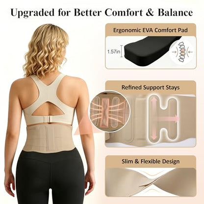 RANDY SUN Structured Waist Support Belt, Ultra Thin Back Brace with Ergonomic EVA Pad, Invisible Lumbar Support for Women & Men, Work & Daily Use Light Taupe L(Waist:31"-36")