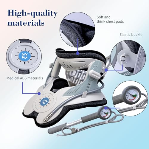 Cervical Traction Device, Neck Stretcher for Cervical Pain Relief, Air Pump Neck Brace with 3 Power Traction and 8 Airbag Support, Neck Decompression and Neck Tension Relief