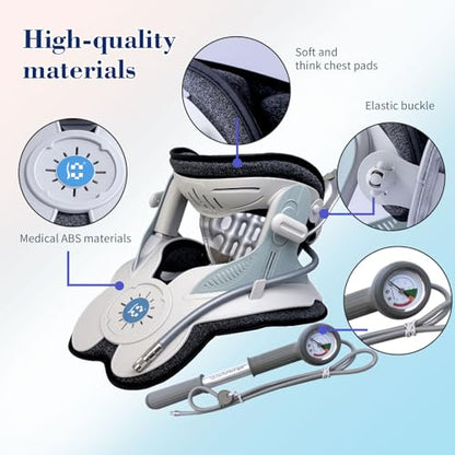 Cervical Traction Device, Neck Stretcher for Cervical Pain Relief, Air Pump Neck Brace with 3 Power Traction and 8 Airbag Support, Neck Decompression and Neck Tension Relief