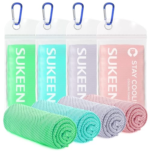 Sukeen 4 Pack Cooling Towels for Hot Weather 40"x12", Gym Towels for Men and Women, Soft Breathable Workout Towels for Yoga, Running, Sport, & More - color: Pink/ Mauve/ Mint Green/ Blue