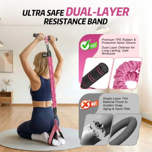 Pedal Resistance Band with Handle, 90LBS Adjustable Exercise Band - color: Pink