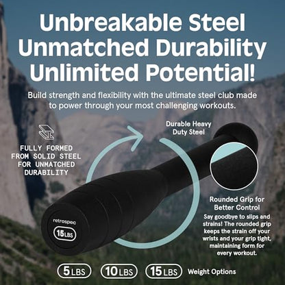 Retrospec Grip Steel Club Strength Training, Rehabilitation, Stretching, Conditioning and Rotational Training - Options for Women & Men - style: 5 lbs