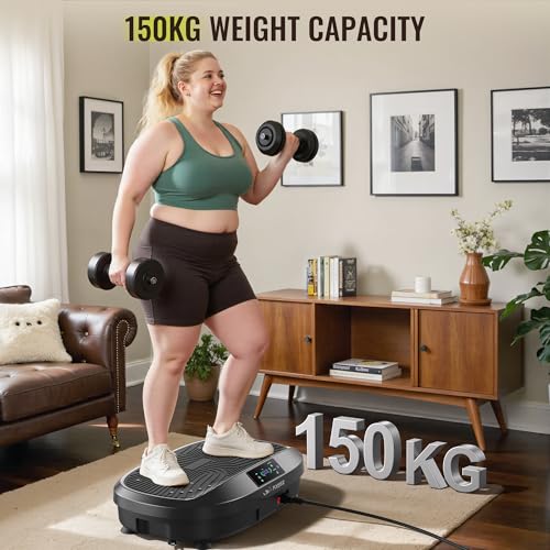 FLYBIRD Vibration Plate Exercise Machine for Lymphatic Drainage, Adjustable Levels Full Body Workout, Curved Vibration Plate with Powerful Motor for Weight Loss Fat Burner, Home Fitness Equipment