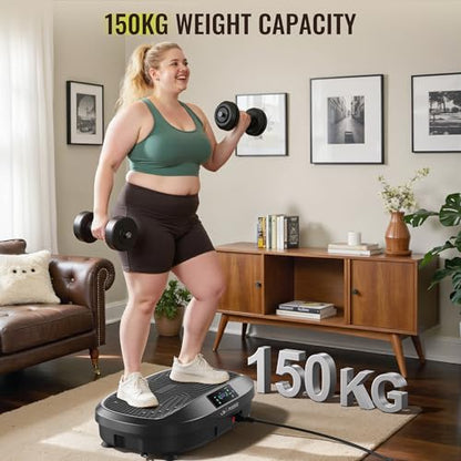 FLYBIRD Vibration Plate Exercise Machine for Lymphatic Drainage, Adjustable Levels Full Body Workout, Curved Vibration Plate with Powerful Motor for Weight Loss Fat Burner, Home Fitness Equipment