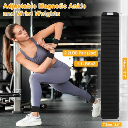 Wrist Weights, 1.1LB Each Stackable Magnetic, Adjustable Ankle Weights for Men & Women, Jogging/Yoga & More, 1 Pair - color: Black