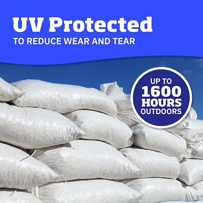 DURASACK Heavy Duty Sand Bags with Tie Strings Empty Woven Polypropylene Sand-Bags for Flood Control with 1600 Hours of UV Protection, 50 lbs Capacity, 14x26 inches, White, Pack of 10