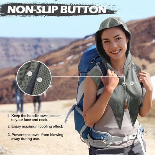 Sukeen Cooling Hoodie Towel, Instant Cooling Towels for Neck and Face, UPF 50 Sun Protection Ponytail Cooling Neck Wraps, Quick Drying Cool Towels for Sports, Gym, Hiking, Camping, Workout, Dark Gray