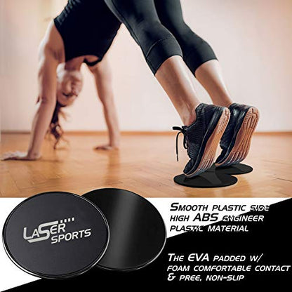 Laser Sports Dual‑Sided Exercise Sliding Discs with 4 Resistance Bands & Storage Bag – Core Sliders for Ab Workouts, Strength Training, Home Gym Fitness, Physical Therapy & Low‑Impact Exercise