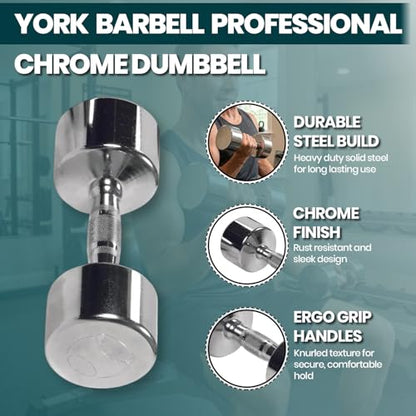 Professional Chrome Dumbbell with Ergo Grip, Heavy-Duty Solid Steel Knurled Handles Hand Weights for Exercise Muscle Toning Home Gym Workout and Training - 2.5 LB - 50 LB Pack of 1, 2 & 4