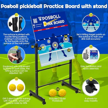 Pickleball Practice Board&Dink Rebounder with Stand,Pickleball Wall