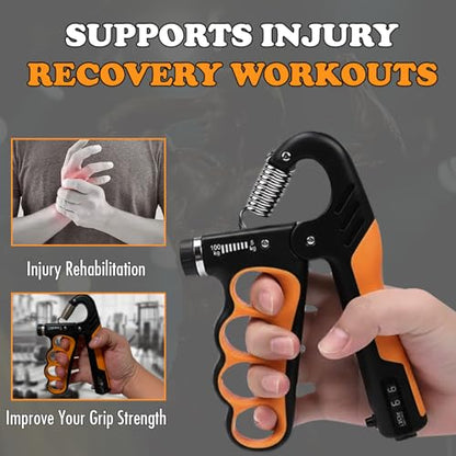 Adjustable Grip Strength Trainer Hand Gripper for Grip Strength, Forearm & Wrist Strengthener, Hand Exerciser for Strength Training & Therapy 11-220Lbs(5-100KG) | Orange