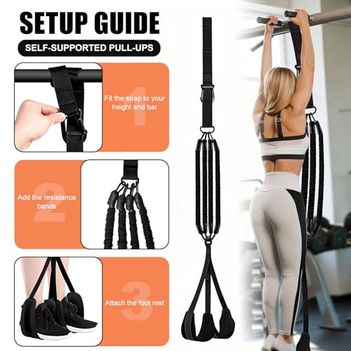 Pull Up Assistance Bands for Home Gym, 4 Adjustable Resistance Bands for Pull Ups and Strength Training, with Foot Rests, Extension Strap, Suitable for Beginners, Full-Body Workouts