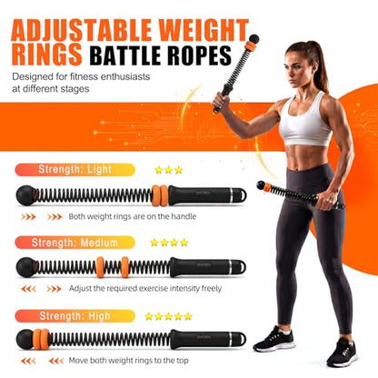 Ropeless Battle Ropes for Home Gym, Weighted Cordless Battle Ropes for Full Body Strength Building, HIIT and Cardio Training, Portable Workout Equipment with Adjustable Resistance for Men & Women