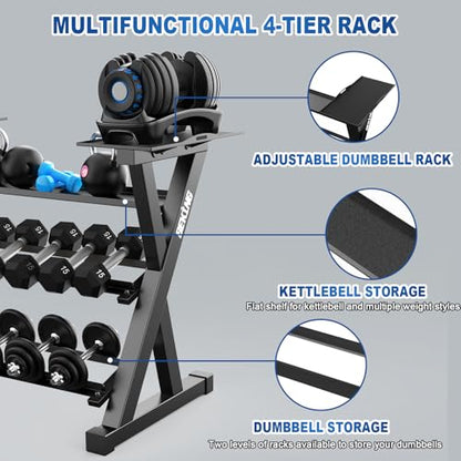 BEKING 3 Tier Dumbbell Rack,1000LB Capacity Weight Storage Rack for Home Gym Fitness,Multifunctional Free Weight Organizer Stand for Dumbbells, Kettlebells,Compact Design Save Floor Space