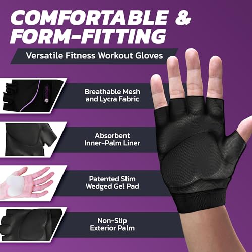 Wrist Assured Gloves - Slim Gel Pad & Absorbent Inner Liner, Workout Gloves for Women & Men, Yoga & Pilates - size: Large