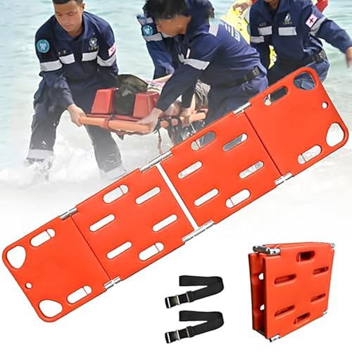 Lightweight Spine Board Stretcher for Patients, 350lbs Capaci, Includes Neck Brace, Head Bed & Adjustable Safe Seat Belt, 4-Fold Portable Design for Easy Transport