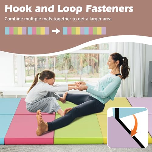 Goplus Gymnastics Mat, 6'x4' 3-Panel/6.6'x2.5' 5-Panel Folding Tumbling Mat w/Carrying Handles, Hook&Loop Fastener, Portable PU Leather Rainbow Exercise Mat for Home Gym Aerobics Yoga - color: 5-Panel, 5 Color - Pastel Set