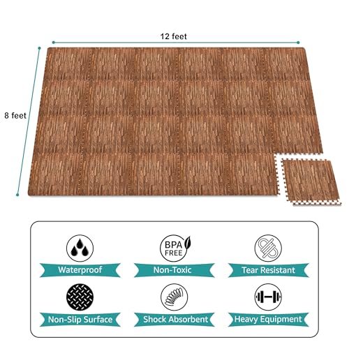 Sorbus Wood Grain Floor Tiles Foam Mat EVA Interlocking Mats Tile 3/8-Inch Thick Flooring Wood Puzzle Exercise Mats w/Borders - Home Playroom Basement, Apartment, Trade Show, Baby, Dance