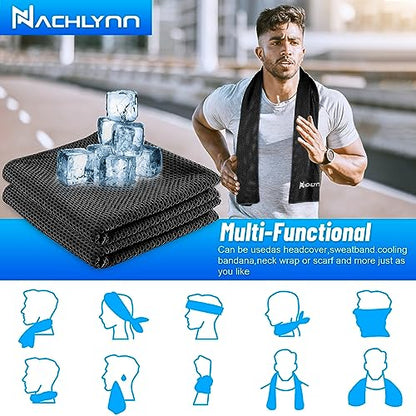 NACHLYNN 2pcs Cooling Towels for Neck and Face 40"x12" Cool Rags for Neck Instant Cooling Towel Soft Breathable Cold Cloths for Hot Weather Yoga Sports Running Fitness Workout Camping Golf