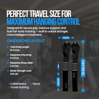 Suspension Trainer Straps – Premium Nylon Bodyweight Fitness Straps for Home & Gym Workouts, Adjustable Exercise Straps with 540lbs Load Capacity, Black, Pair