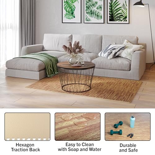 Stalwart Foam Wood Grain Floor Tiles, 24sqft Total, Light, 6-Piece - color: Light Wood Grain, size: 6 Pack