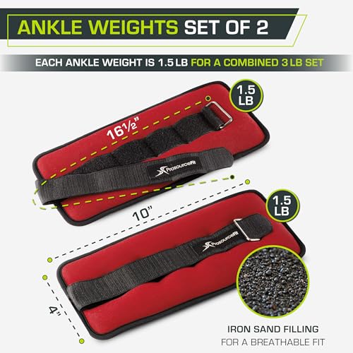 ProsourceFit Ankle/Wrist and Arm/Leg Weights Set of 2, Adjustable Strap 1 lb-5 lb, Adjustable Weight 15 lb, 10 lb, 7 lb for Men and Women