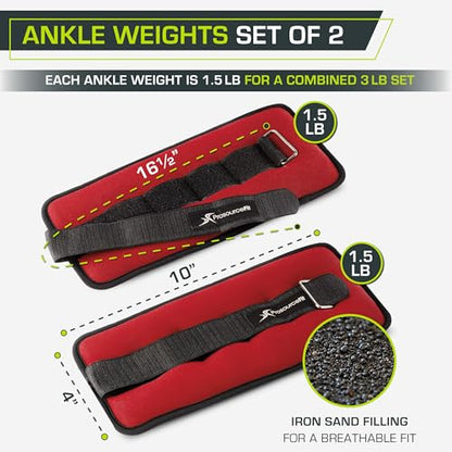 ProsourceFit Ankle/Wrist and Arm/Leg Weights Set of 2, Adjustable Strap 1 lb-5 lb, Adjustable Weight 15 lb, 10 lb, 7 lb for Men and Women
