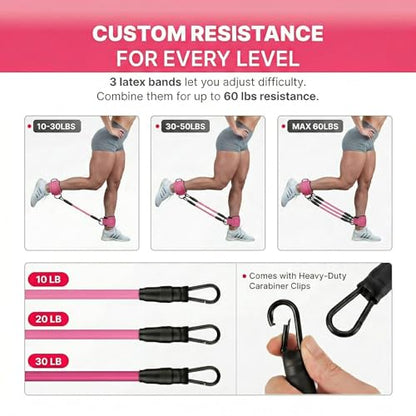 Ankle Resistance Bands with Cuffs, Glute Kickback Strap Set with 3 Ankle Straps & 5 Loop Bands for Women, Exercise Equipment for Legs and Butt Workout, Booty Builder for Hip, Home Gym Fitness