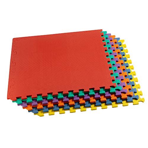 We Sell Mats 3/8" Thick Multipurpose EVA Foam Exercise Floor Mat, Interlocking Tiles, Anti-Fatigue for Home or Gym - color: Multi Color, style: 24 Square Feet (6 Tiles)